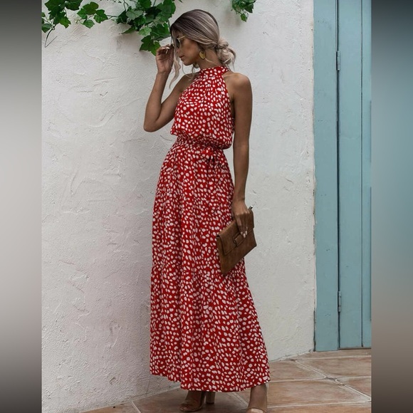 COPY - Boho floral print belted halter maxi dress - Picture 3 of 7